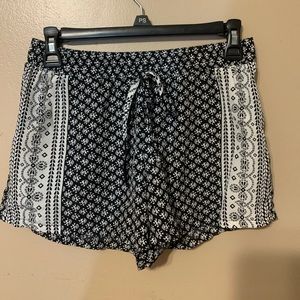 Black and white shorts with patterns
